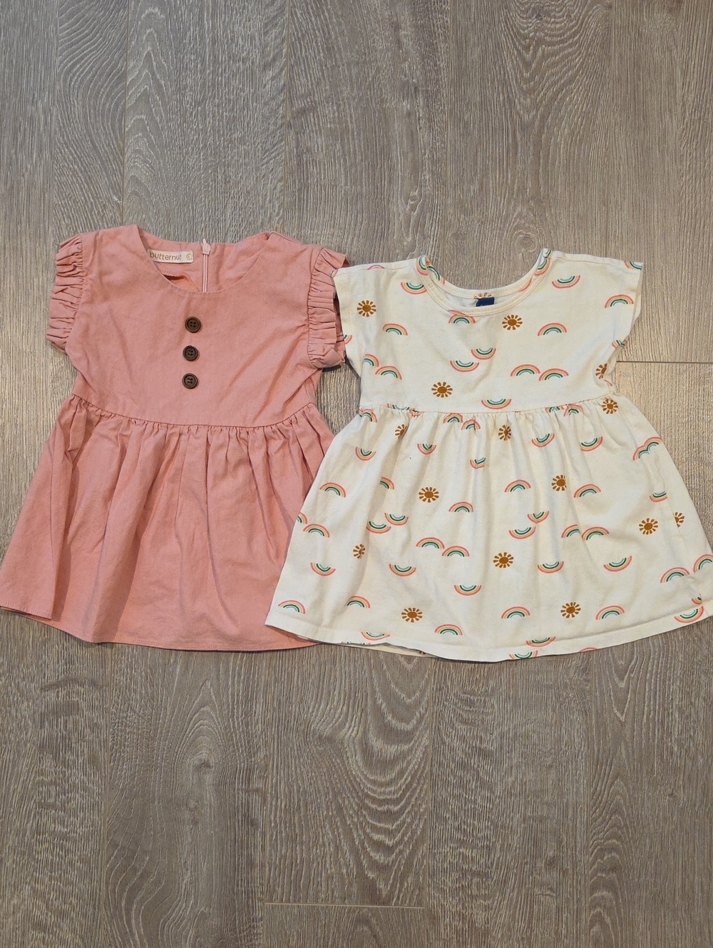 Old Navy Pink & Cream Rainbow Print Dress And Dusty Rose Dress